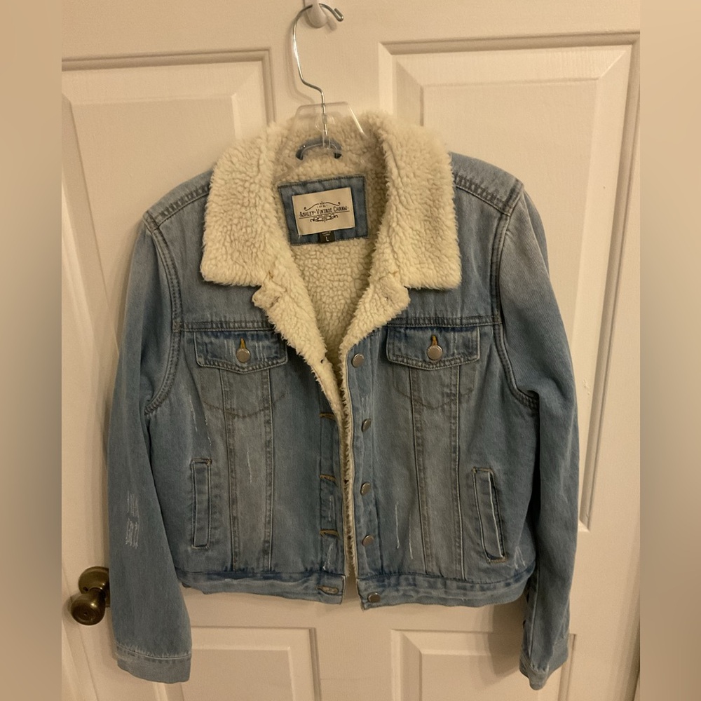 Women's Light Blue Jean Jacket with Sherpa Lining